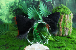Red black fox tail and ear faux fur ear real fur wolf tail and ear cat tail petplay anime cosplay role play therian fox kemonomimi ear
