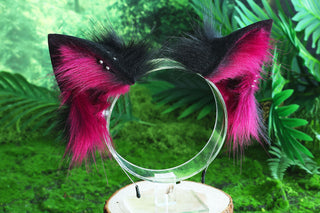 Purple black real fur fox tail and ear faux fur ear wolf tail butt plug and ear cat tail petplay anime cosplay role play therian fox kemonomimi ear