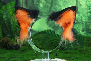 Orange black real fur fox tail and ear faux fur ear wolf tail plug and ear cat ear and tail petplay kittenplay anime cosplay role play kemonomimi