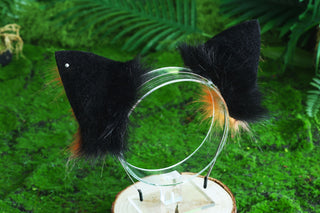 Orange black real fur fox tail and ear faux fur ear wolf tail plug and ear cat ear and tail petplay kittenplay anime cosplay role play kemonomimi