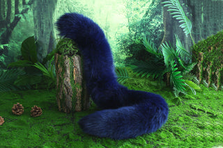 Blue real fur fox tail and ear faux fur ear flexible and soft wolf tail butt plug and ear cat tail petplay anime cosplay role play fox kemonomimi