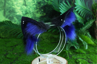 Blue real fur fox tail and ear faux fur ear flexible and soft wolf tail butt plug and ear cat tail petplay anime cosplay role play fox kemonomimi