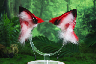 Red black real fur fox tail and ear faux fur ear wolf tail butt plug and ear cat tail petplay anime cosplay role play therian fox kemonomimi ear