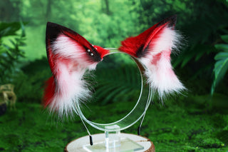 Red black real fur fox tail and ear faux fur ear wolf tail butt plug and ear cat tail petplay anime cosplay role play therian fox kemonomimi ear