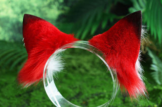 Red black real fur fox tail and ear faux fur ear wolf tail butt plug and ear cat tail petplay anime cosplay role play therian fox kemonomimi ear