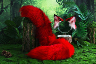 Red black real fur fox tail and ear faux fur ear wolf tail butt plug and ear cat tail petplay anime cosplay role play therian fox kemonomimi ear