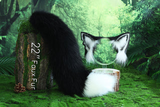Faux fur fox ear and tail butt plug curved wolf tail and ear cat tail and ear kitten ear and tail set anime cosplay fox kemonomimi wolf ear and tail