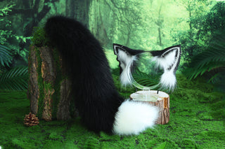 Faux fur fox ear and tail butt plug curved wolf tail and ear cat tail and ear kitten ear and tail set anime cosplay fox kemonomimi wolf ear and tail