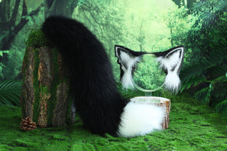 Faux fur fox ear and tail butt plug curved wolf tail and ear cat tail and ear kitten ear and tail set anime cosplay fox kemonomimi wolf ear and tail