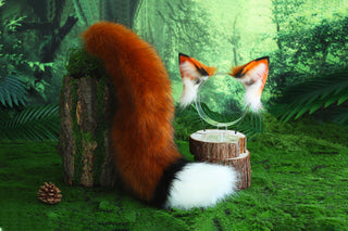 Faux fur fox ear and tail butt plug curved wolf tail and ear cat tail and ear kitten ear and tail anime cosplay ear and tail petplay fox kemonomimi