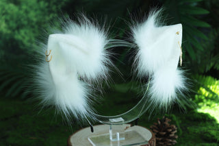 White Faux fur fox ear and tail butt plug curved wolf tail and ear cat tail and ear kitten ear and tail set anime cosplay fox kemonomimi wolf petplay