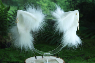 White real fur fox tail butt plug and ear faux fur ear flexible and soft wolf tail and ear cat tail petplay anime cosplay role play fox kemonomimi
