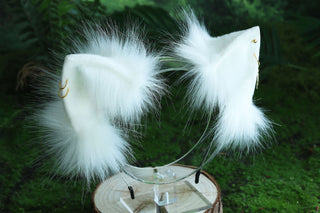 White real fur fox tail butt plug and ear faux fur ear flexible and soft wolf tail and ear cat tail petplay anime cosplay role play fox kemonomimi