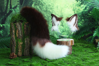 Faux fur fox ear and tail butt plug curved wolf tail and ear cat tail and ear kitten tail anime cosplay fox ear and tail kemonomimi wolf ear petplay