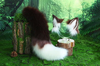 Faux fur fox ear and tail butt plug curved wolf tail and ear cat tail and ear kitten tail anime cosplay fox ear and tail kemonomimi wolf ear petplay
