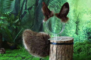 Realistic brown faux fur bunny ear and tail plug set bendable bunny ear cosplay rabbit ear and tail neko ear petplay ear bunny play anime cosplay
