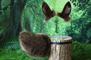 Realistic brown faux fur bunny ear and tail plug set bendable bunny ear cosplay rabbit ear and tail neko ear petplay ear bunny play anime cosplay