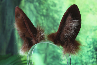 Realistic brown faux fur bunny ear and tail plug set bendable bunny ear cosplay rabbit ear and tail neko ear petplay ear bunny play anime cosplay