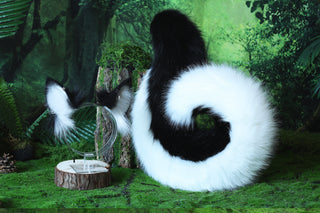 Black white puppy ear and tail butt plug set puppy kemonomimi faux fur shepherd dog tail and ear Shiba Inu dog ear and tail animal cosplay puppy play