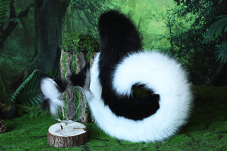 Black white puppy ear and tail butt plug set puppy kemonomimi faux fur shepherd dog tail and ear Shiba Inu dog ear and tail animal cosplay puppy play