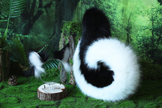 Black white puppy ear and tail butt plug set puppy kemonomimi faux fur shepherd dog tail and ear Shiba Inu dog ear and tail animal cosplay puppy play