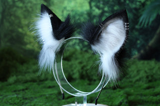 Black white puppy ear and tail butt plug set puppy kemonomimi faux fur shepherd dog tail and ear Shiba Inu dog ear and tail animal cosplay puppy play