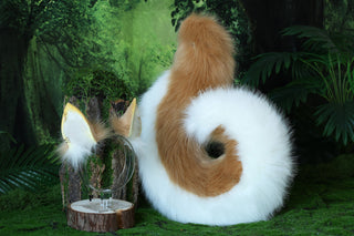 Blonde faux fur puppy ear and tail shepherd dog tail and ear set Shiba Inu dog ear and tail butt plug set animal cosplay petplay puppy kemonomimi