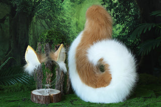 Blonde faux fur puppy ear and tail shepherd dog tail and ear set Shiba Inu dog ear and tail butt plug set animal cosplay petplay puppy kemonomimi