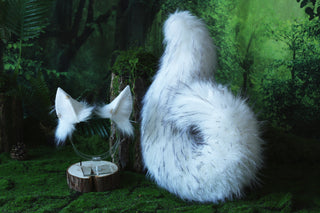 White puppy ear and tail butt plug set puppy kemonomimi faux fur shepherd dog tail and ear Shiba Inu dog ear and tail anime cosplay puppy play