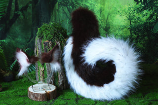 Coffee white puppy ear and tail set puppy kemonomimi faux fur shepherd dog tail and ear Shiba Inu dog ear and tail animal cosplay puppy play