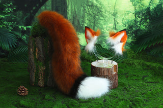 Faux fur fox ear and tail butt plug curved wolf tail and ear cat tail and ear kitten ear and tail anime cosplay ear and tail petplay fox kemonomimi
