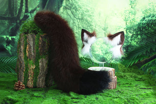 Fox ear and tail butt plug set coffee black faux fur curved wolf tail and ear cat tail and ear kitten petplay fox kemonomimi wolf ear anime cosplay