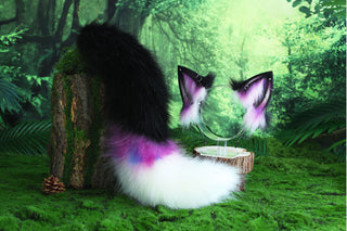 Faux fur fox ear and tail butt plug curved wolf tail and ear cat tail and ear kitten ear and tail set anime cosplay ear  fox kemonomimi wolf petplay