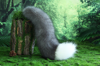 Gray white fox ear and tail butt plug furry faux fur curved wolf tail and ear cat tail and ear kitten petplay fox kemonomimi wolf ear anime cosplay