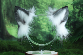 Gray white fox ear and tail butt plug furry faux fur curved wolf tail and ear cat tail and ear kitten petplay fox kemonomimi wolf ear anime cosplay