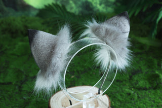 Gray white fox ear and tail butt plug furry faux fur curved wolf tail and ear cat tail and ear kitten petplay fox kemonomimi wolf ear anime cosplay