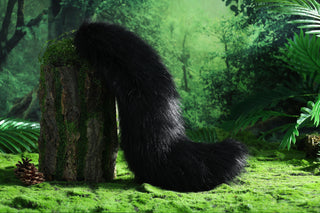 Black Faux fur fox ear and tail butt plug curved wolf tail and ear cat tail and ear kitten ear and tail set anime cosplay ear and tail petplay