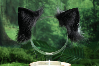 Black Faux fur fox ear and tail butt plug curved wolf tail and ear cat tail and ear kitten ear and tail set anime cosplay ear and tail petplay