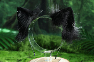 Black Faux fur fox ear and tail butt plug curved wolf tail and ear cat tail and ear kitten ear and tail set anime cosplay ear and tail petplay
