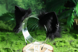 Black Faux fur fox ear and tail butt plug curved wolf tail and ear cat tail and ear kitten ear and tail set anime cosplay ear and tail petplay