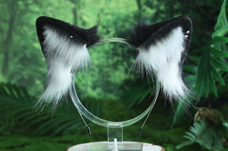 Black Faux fur fox ear and tail butt plug curved wolf tail and ear cat tail and ear kitten ear and tail set anime cosplay ear and tail petplay