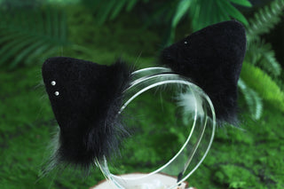 Black Faux fur fox ear and tail butt plug curved wolf tail and ear cat tail and ear kitten ear and tail set anime cosplay ear and tail petplay