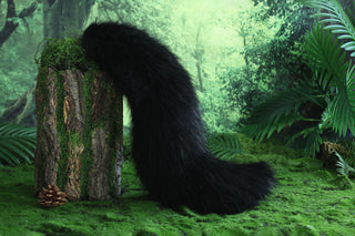 Black Faux fur fox ear and tail butt plug curved wolf tail and ear cat tail and ear kitten ear and tail set anime cosplay ear and tail petplay