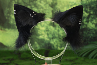 Black faux fur fox ear and tail butt plug wolf tail and ear cat tail and ear kitten ear and tail anime cosplay fox kemonomimi wolf therian petplay