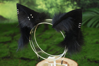 Black faux fur fox ear and tail butt plug wolf tail and ear cat tail and ear kitten ear and tail anime cosplay fox kemonomimi wolf therian petplay