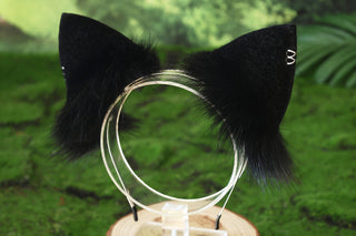 Black faux fur fox ear and tail butt plug wolf tail and ear cat tail and ear kitten ear and tail anime cosplay fox kemonomimi wolf therian petplay