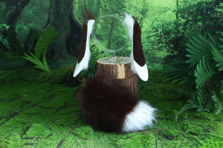 Realistic faux fur lop bunny ear and tail plug set animal cosplay petplay bunny kemonomimi ear and tail set coffee white rabbit ear and tail set bunny play