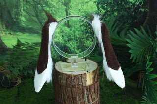 Realistic faux fur lop bunny ear and tail plug set animal cosplay petplay bunny kemonomimi ear and tail set coffee white rabbit ear and tail set bunny play