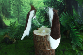 Realistic faux fur lop bunny ear and tail plug set animal cosplay petplay bunny kemonomimi ear and tail set coffee white rabbit ear and tail set bunny play