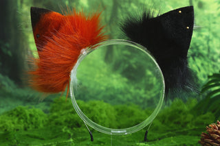 Multicolor stitching faux fur fox ears and tail butt plug curved wolf tail and ears cat tail and ears kitten ears and tail set role play anime cosplay